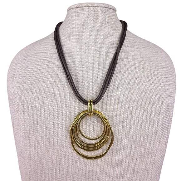 Modernist Inspired Multi-Strand Brown And Gold Tone Necklace Pendant Design - Picture 1 of 4